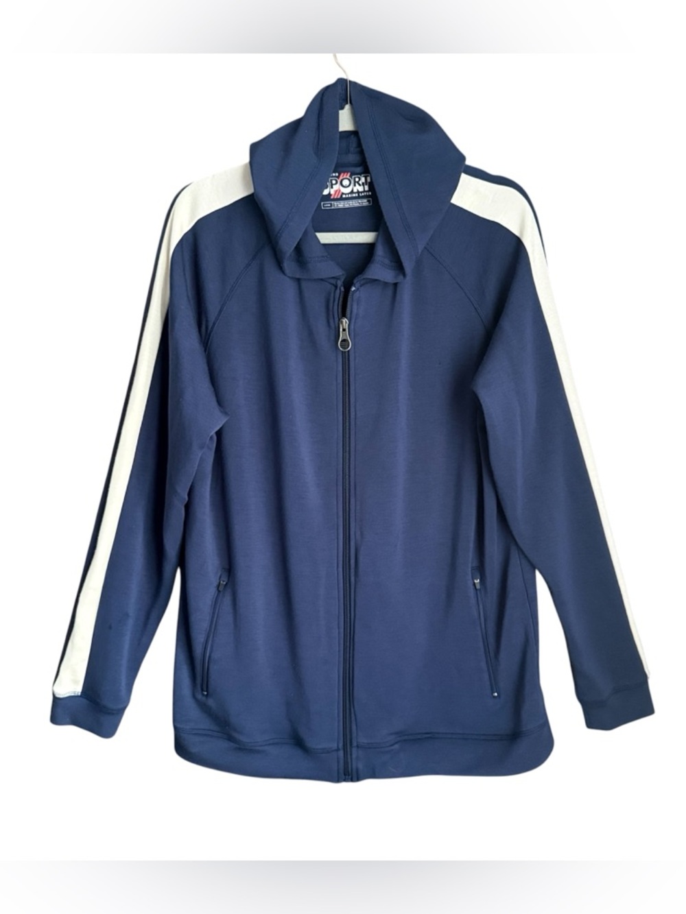 Marine Layer Women’s Sport Zip Hoodie L Blue White Stripe Full Zip Tencel Jacket